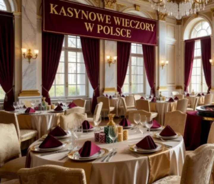 Elegancka aranżacja sali eventowej z profesjonalnymi stołami kasynowymi i oświetleniem