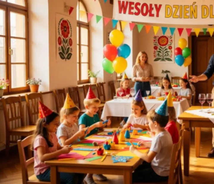 Rodzinne przyjęcie z dekoracjami i strefą zabaw dla dzieci