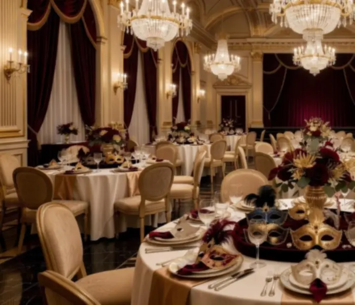 Bal maskowy w eleganckiej sali z nastrojowym oświetleniem